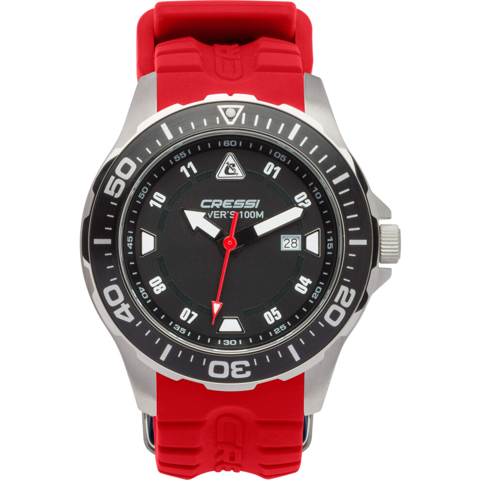 Cressi Unisex Manta Dive Watch, Silver/Black/Red, One Size