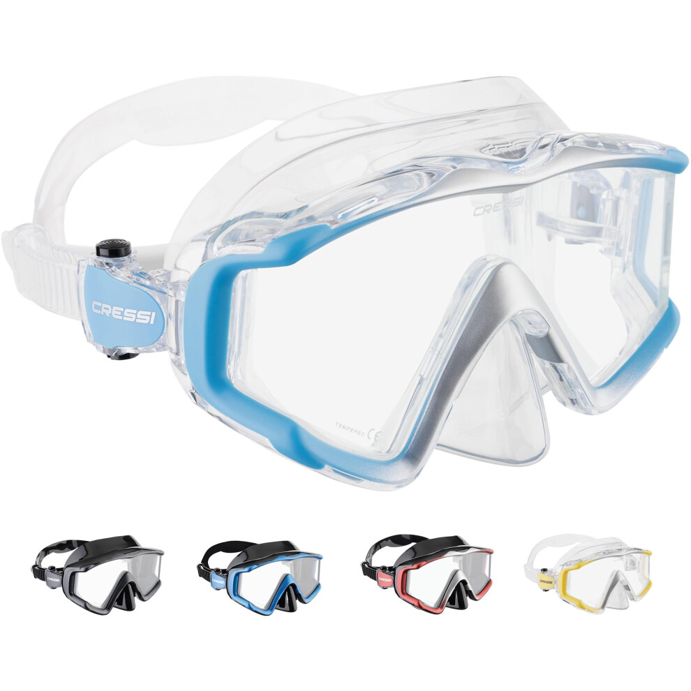 Cressi Liberty 3 Windows-Diving/Snorkeling Panorama Mask, Clear/Blue/Silver, Uni