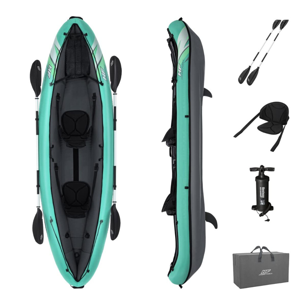 Bestway Hydro Force 2 Person Inflatable Kayak | Ventura Kayak Set with Hand Pump, Paddles and Storage Bag, Turquoise, 86 x 333 x 113 cm