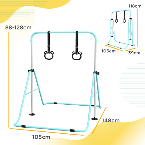 Homcom HOMCOM Adjustable Height Foldable Kids Gymnastics Bar, Green 1