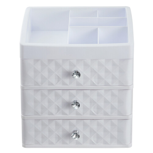 Living And Home White Plastic Makeup Organizer with 3 Drawers 2