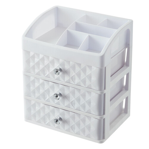 Living And Home White Plastic Makeup Organizer with 3 Drawers 1