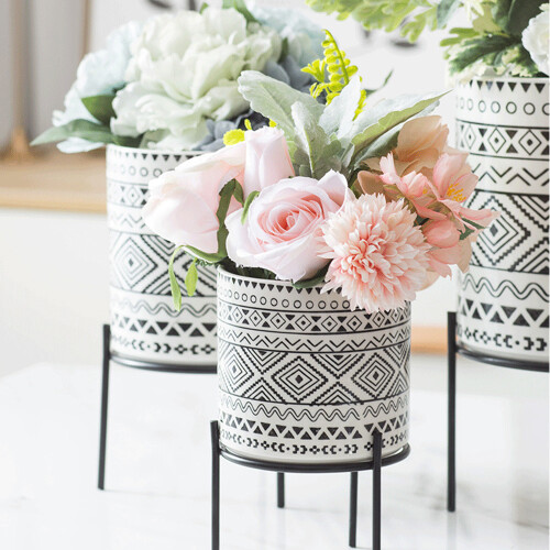 Living And Home Ceramic Plant Pot and Iron Rack