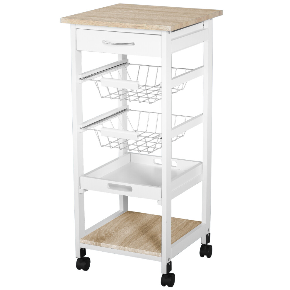 HOMCOM Mobile Rolling Kitchen Island Trolley for Home Metal Baskets Tray Shelves