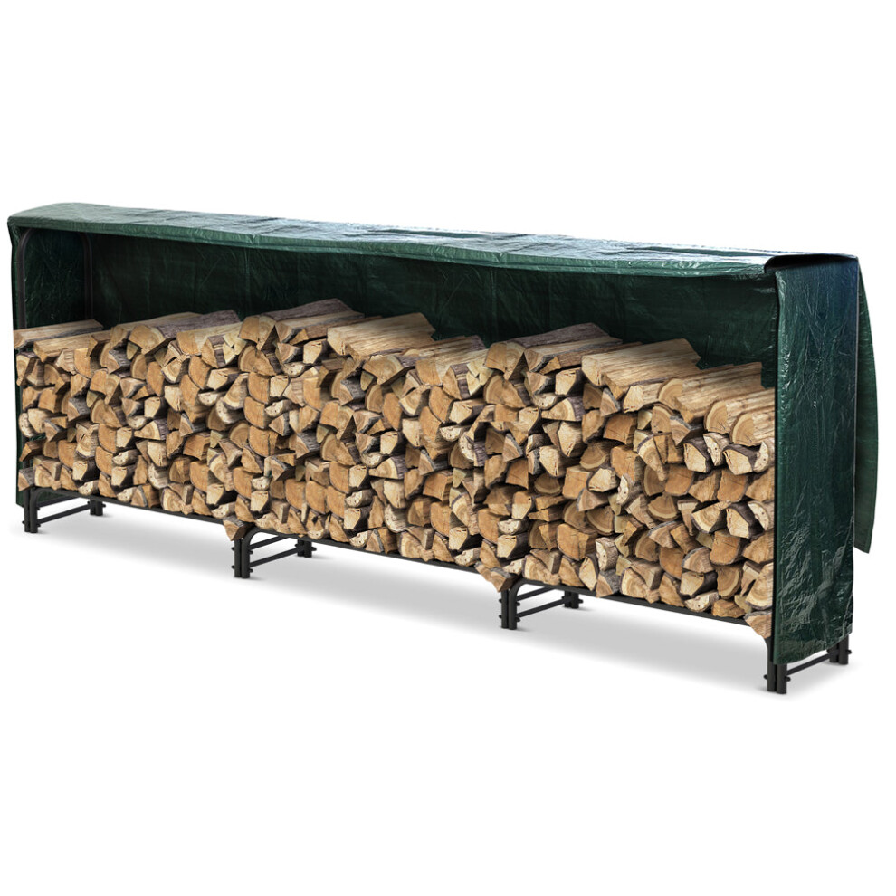 VOUNOT Firewood Log Rack with Cover, Metal Log Store Outdoor, 300 x 36 x 116 cm