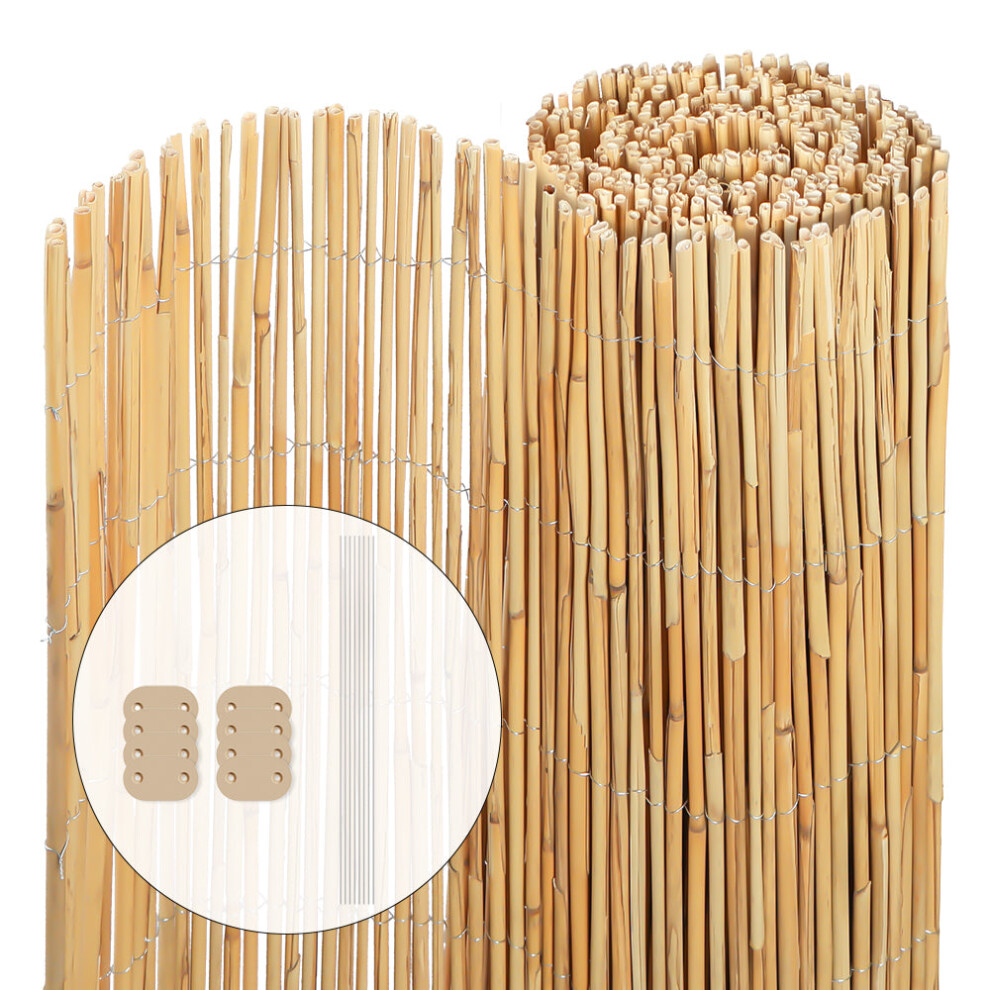 VOUNOT Natural Peeled Reed Fence 90x300cm with Fixing Clips Garden Panel Fence