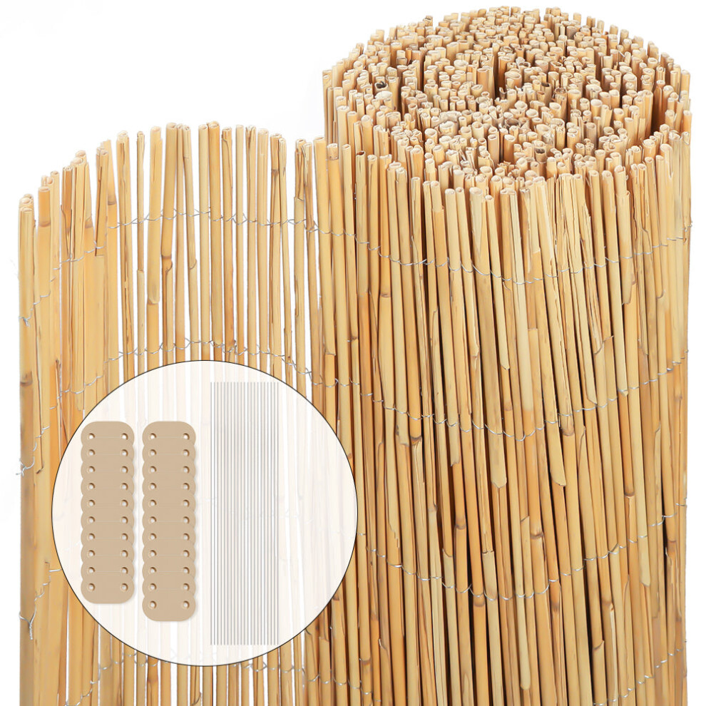 VOUNOT Natural Peeled Reed Fence 140x600cm with Fixing Clips Garden Panel Fence