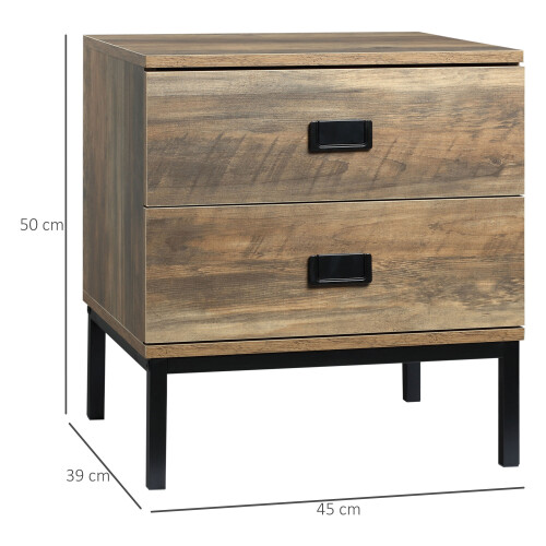 Homcom HOMCOM Retro Bedside Table Metal Frame Bedroom Side Table w/ 2 Drawers Coffee 1