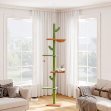 Floor to Ceiling Cat Tree Cactus Tall Cat Tower 5 Tiers Cat Climbing Tree for Indoor Cats with Hammock