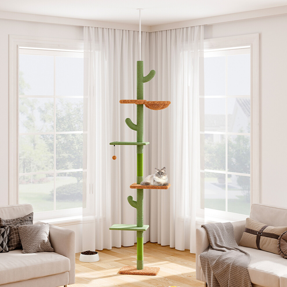 Floor to Ceiling Cat Tree Cactus Tall Cat Tower 5 Tiers Cat Climbing Tree for Indoor Cats with Hammock