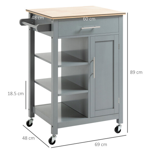 Homcom HOMCOM Compact Kitchen Trolley Utility Cart on Wheels with Open Shelf Grey 1