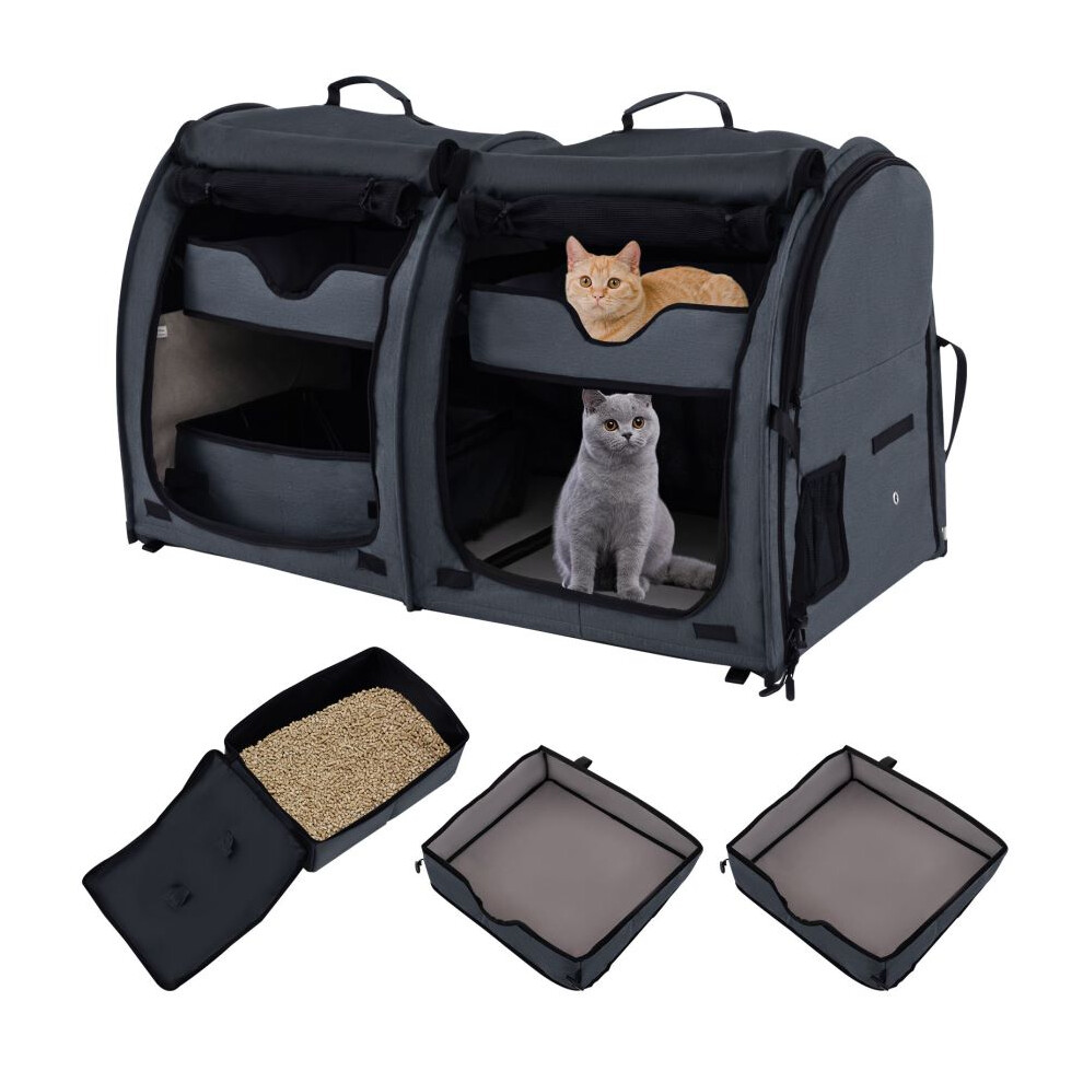 2-in-Twin-compartment Pet Carrier for Cats with Carry Bag Ground Stake