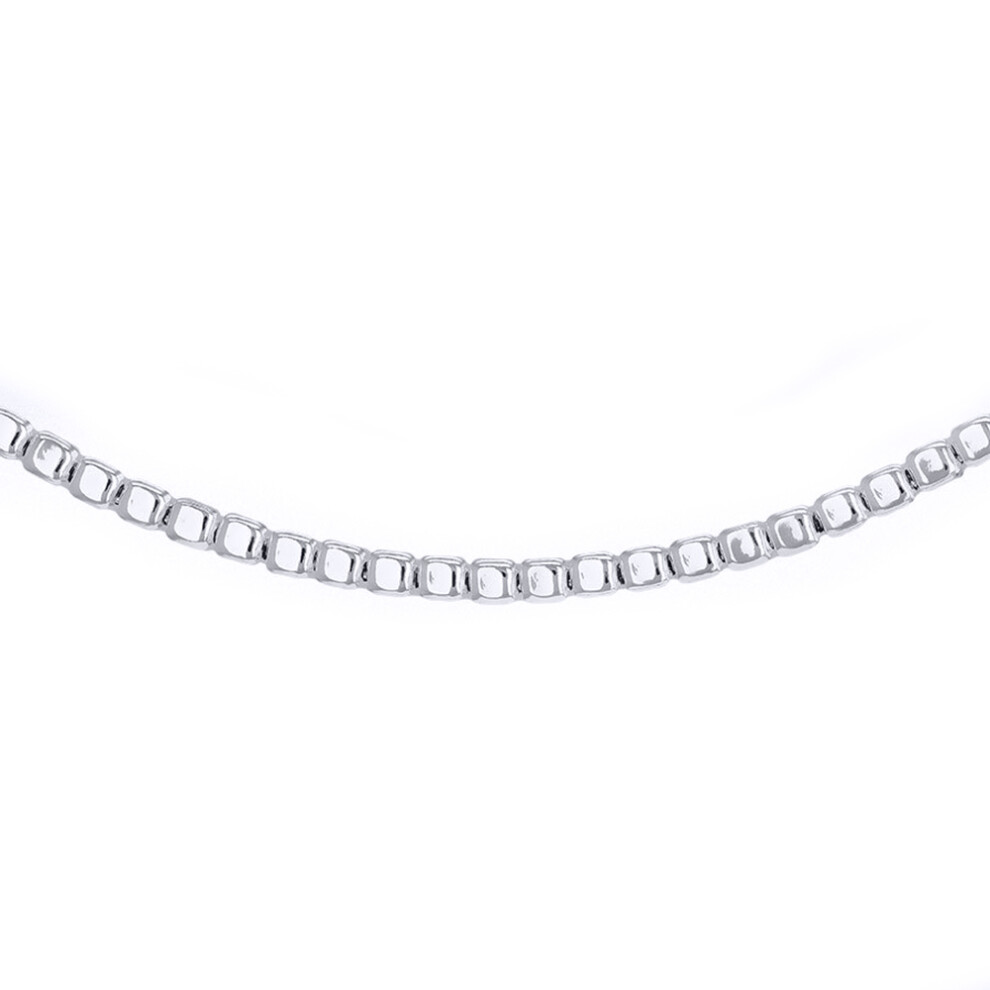 Jewelco London Unisex Sterling Silver Square Cube Bead 2mm Chain Necklace, 18" 46cm - 8-10-0744