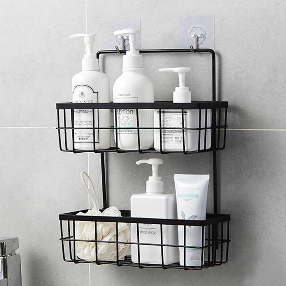 2 Tier Wall Mounted Storage Rack Basket Kitchen Bathroom Organizer Metal Shelf
