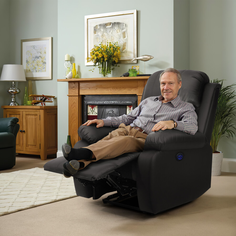 (Black, Chair Only) PU Leather Electric Recliner Sofa Set In Black Or Brown