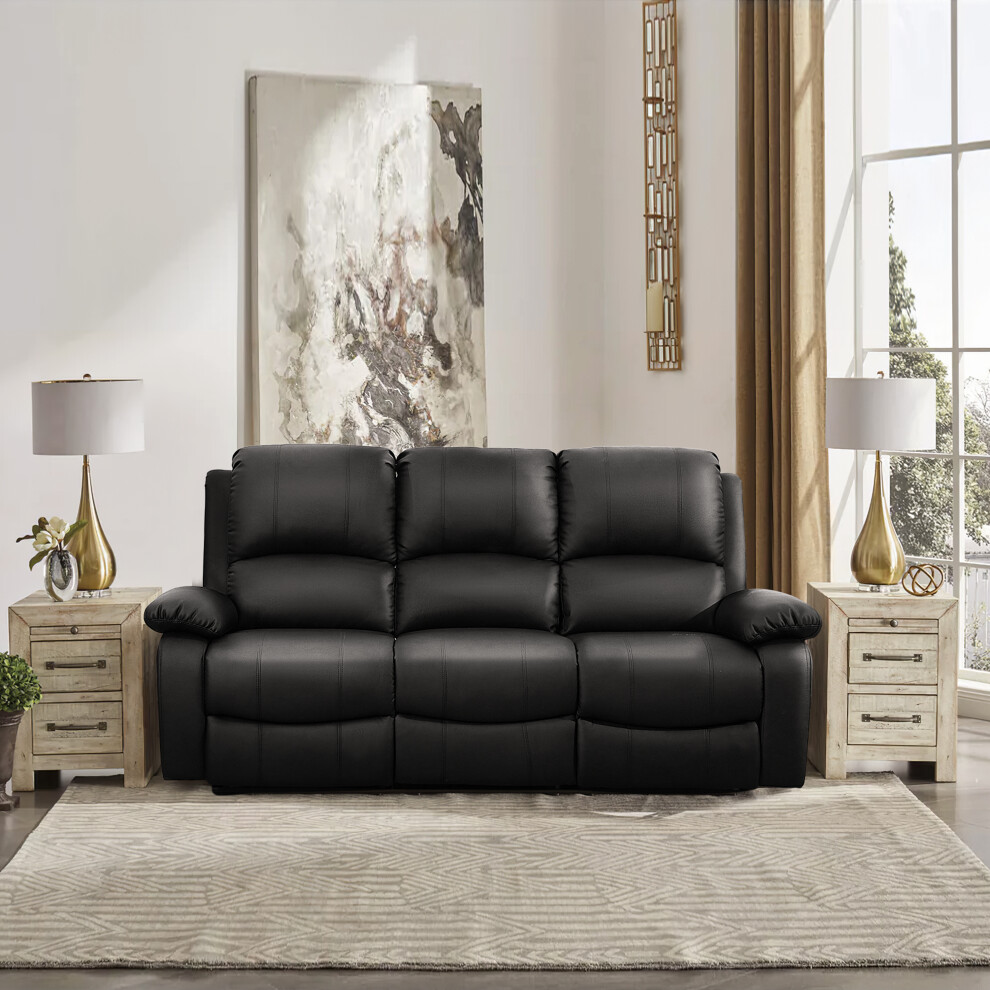 (Black, 3 Seater Sofa Only) PU Leather Electric Recliner Sofa Set In Black Or Brown