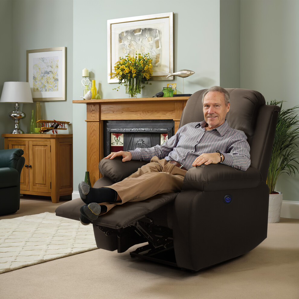 (Brown, Chair Only) PU Leather Electric Recliner Sofa Set In Black Or Brown