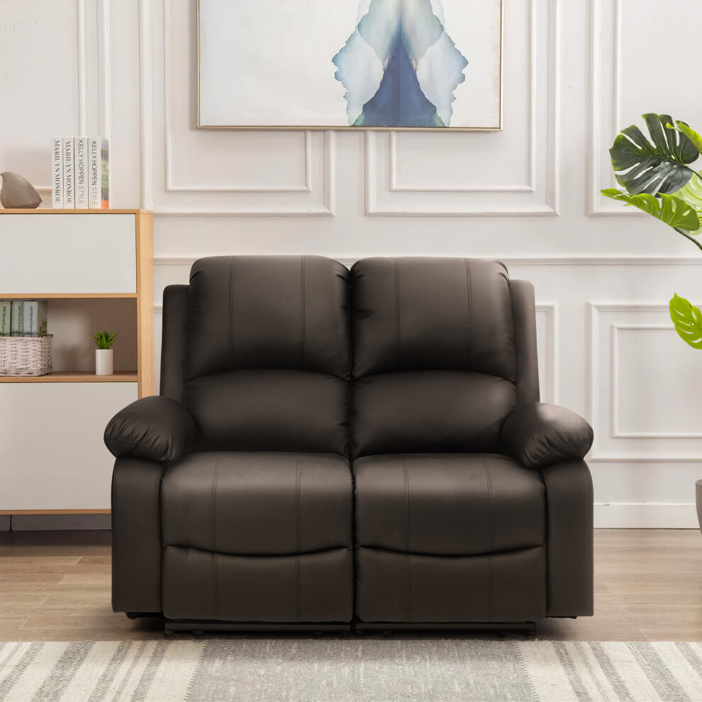 (Brown, 2 Seater Sofa Only) PU Leather Electric Recliner Sofa Set In Black Or Brown