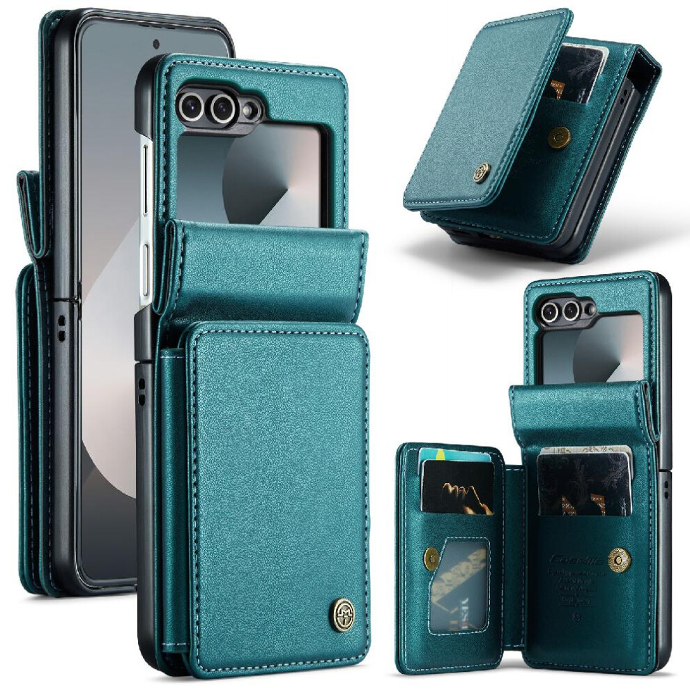 (Green) Caseme Wallet Case for Samsung Galaxy Z Flip 6 5g Rfid Blocking Slim Shockproof Case Pu Leather Kickstand Card Holder