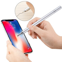 2 in 1 Stationery Writing Tools Metal Ballpoint Pen Capacitive Touch Screen Stylus Pen for Phones, Tablets (Silver)