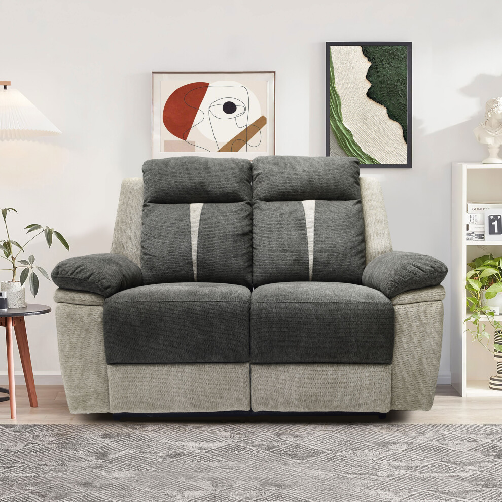 (2 Seater Sofa Only) Fabric Manual Recliner 3 Seater Sofa, 2 Seater Sofa, Chair Grey