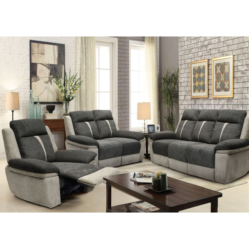 (Full Set- 3 Seater Sofa, 2 Seater Sofa And Chair) Fabric Manual Recliner 3 Seater Sofa, 2 Seater Sofa, Chair Grey