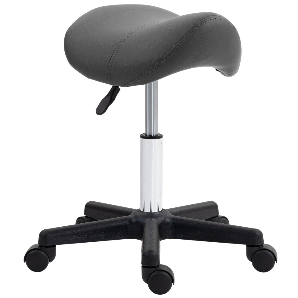 Saddle Stool PU Leather Adjustable Rolling Salon Chair Steel Frame