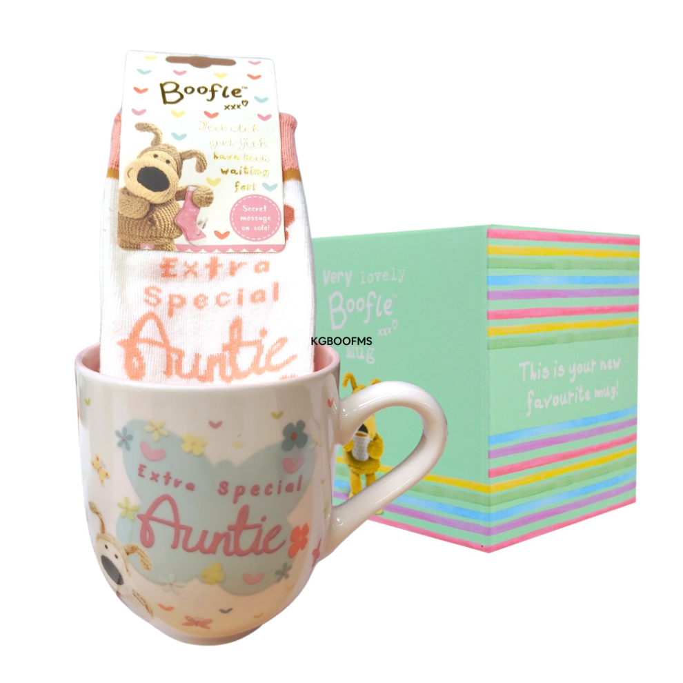 Boofle Special Auntie Mug & Socks Gift Set Cute Socks & Mug In Gift Box