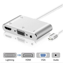 3 in 1 8 Pin to HDMI / VGA / Audio Adapter(Silver)