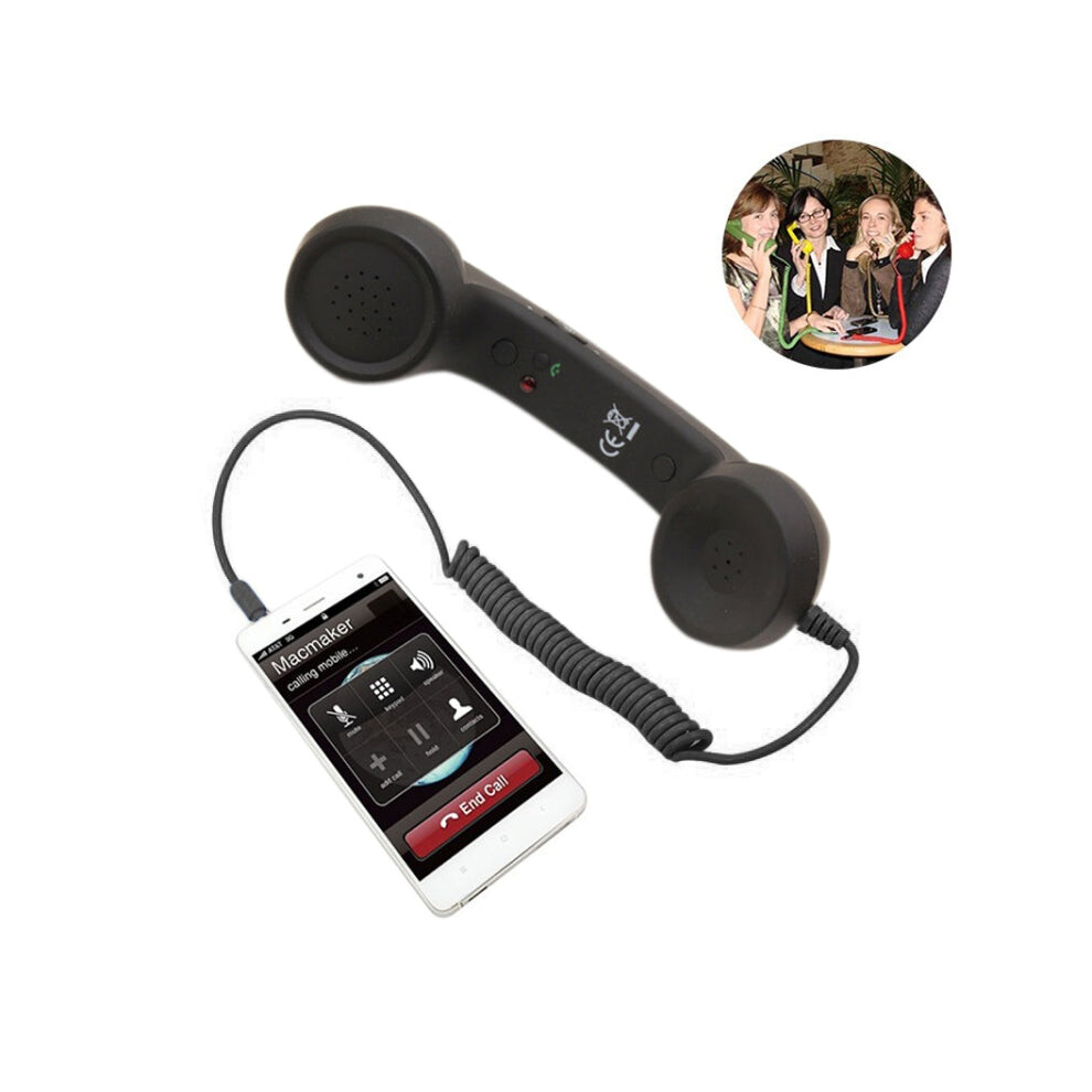 3.5Mm Plug Mic Retro Telephone Anti-Radiation Cell Phone Handset Receiver(Black) Black 7654346605493