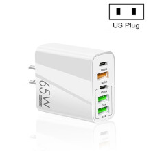 65W Dual PD Type-C + 3 x USB Multi Port Charger for Phone and Tablet PC, US Plug(White)