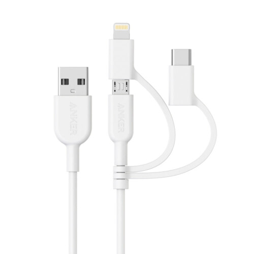 Anker ANKER 3 in 1 8 Pin + Micro USB + USB-C / Type-C Interface MFI Certificated Data Cable(White)