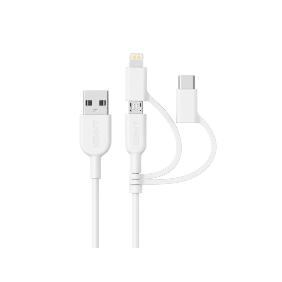 ANKER 3 in 1 8 Pin + Micro USB + USB-C / Type-C Interface MFI Certificated Data Cable(White)