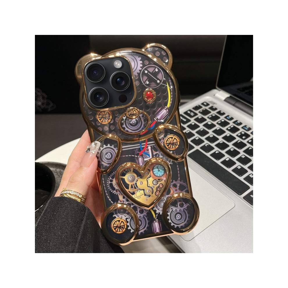 For Iphone 13 Pro Max Bear Shaped Embossed Electroplated Tpu Phone Case(Gold) Gold 1351910099387