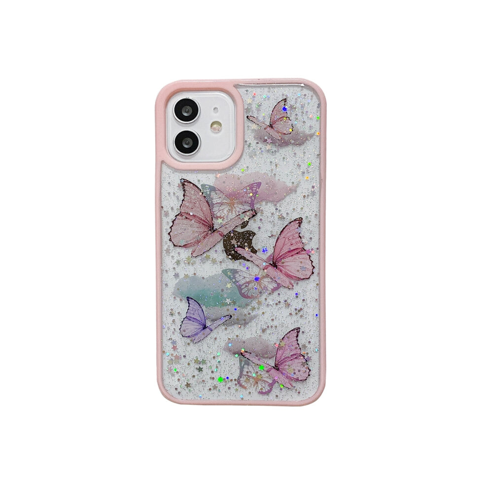 For Iphone 14 Plus Color Butterfly Glitter Epoxy Tpu Phone Case(Pink) Pink 8901332490038