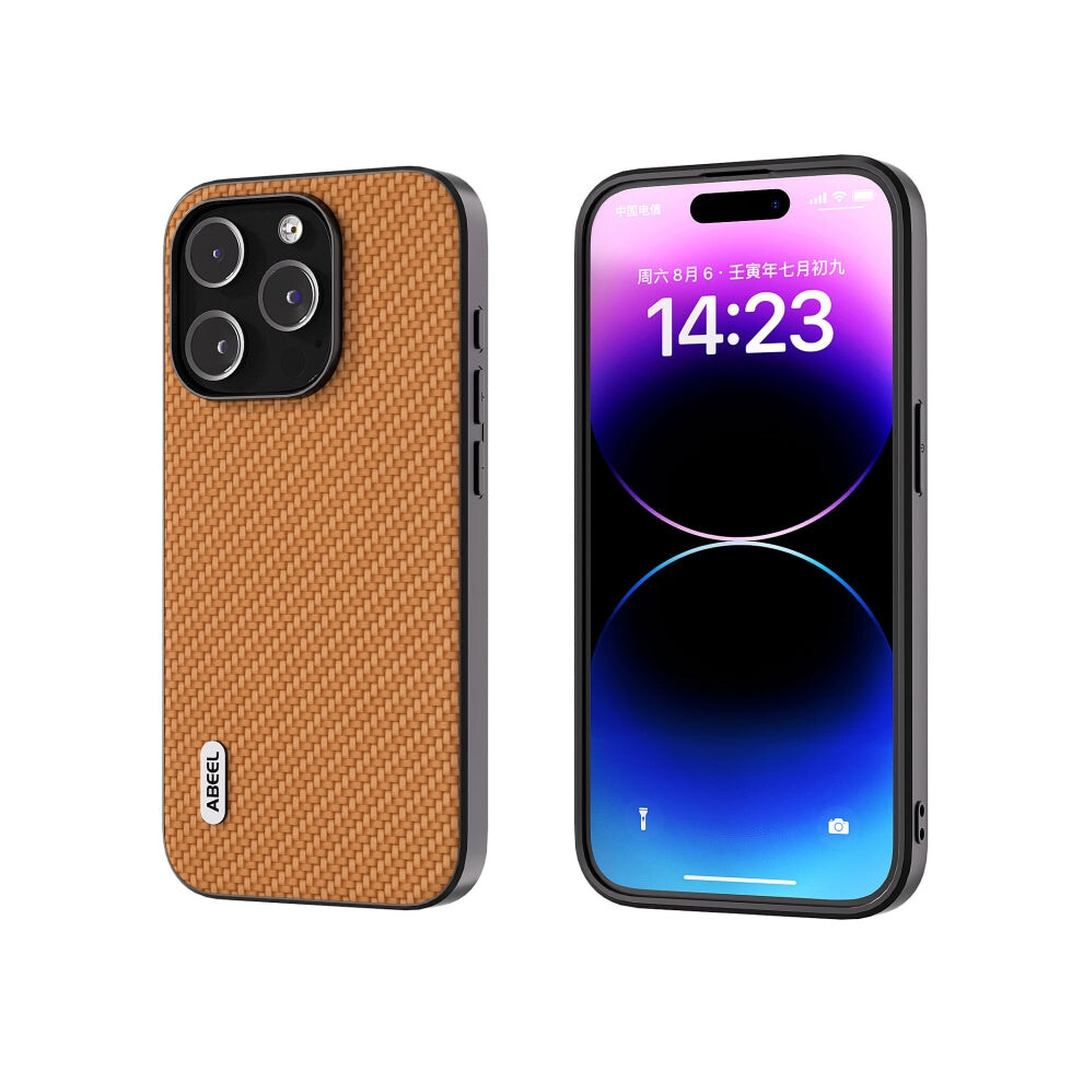 For Iphone 15 Pro Max Abeel Carbon Fiber Texture Protective Phone Case(Light ) Brown 7788269624771