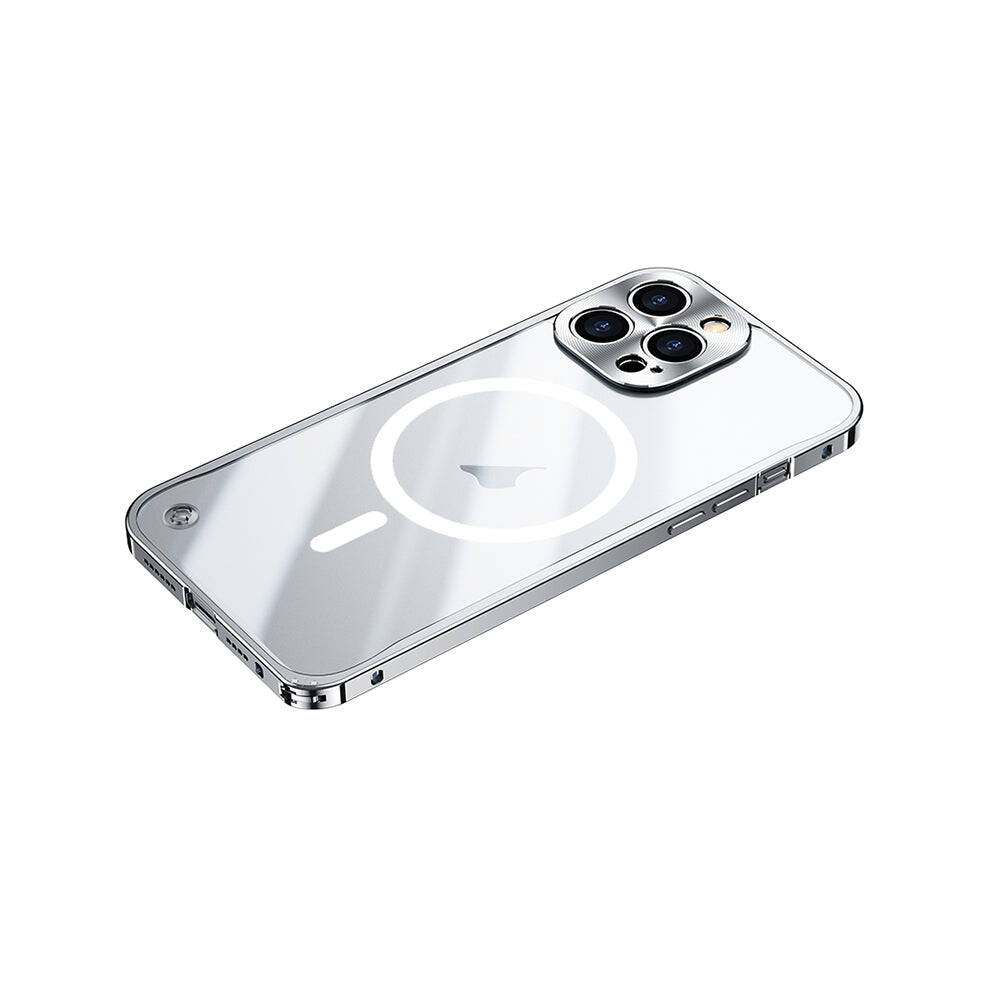 For Iphone 15 Pro Max Metal Frame Frosted Pc Shockproof Magsafe Case(Silver) Silver 7426622060933