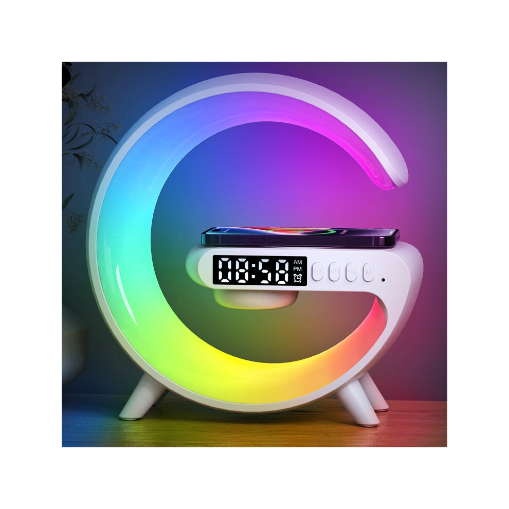 G69 G Shape Smart Bluetooth Speaker Support Wireless Charger & Alarm Clock & Wake-up Light, Without APP(White)