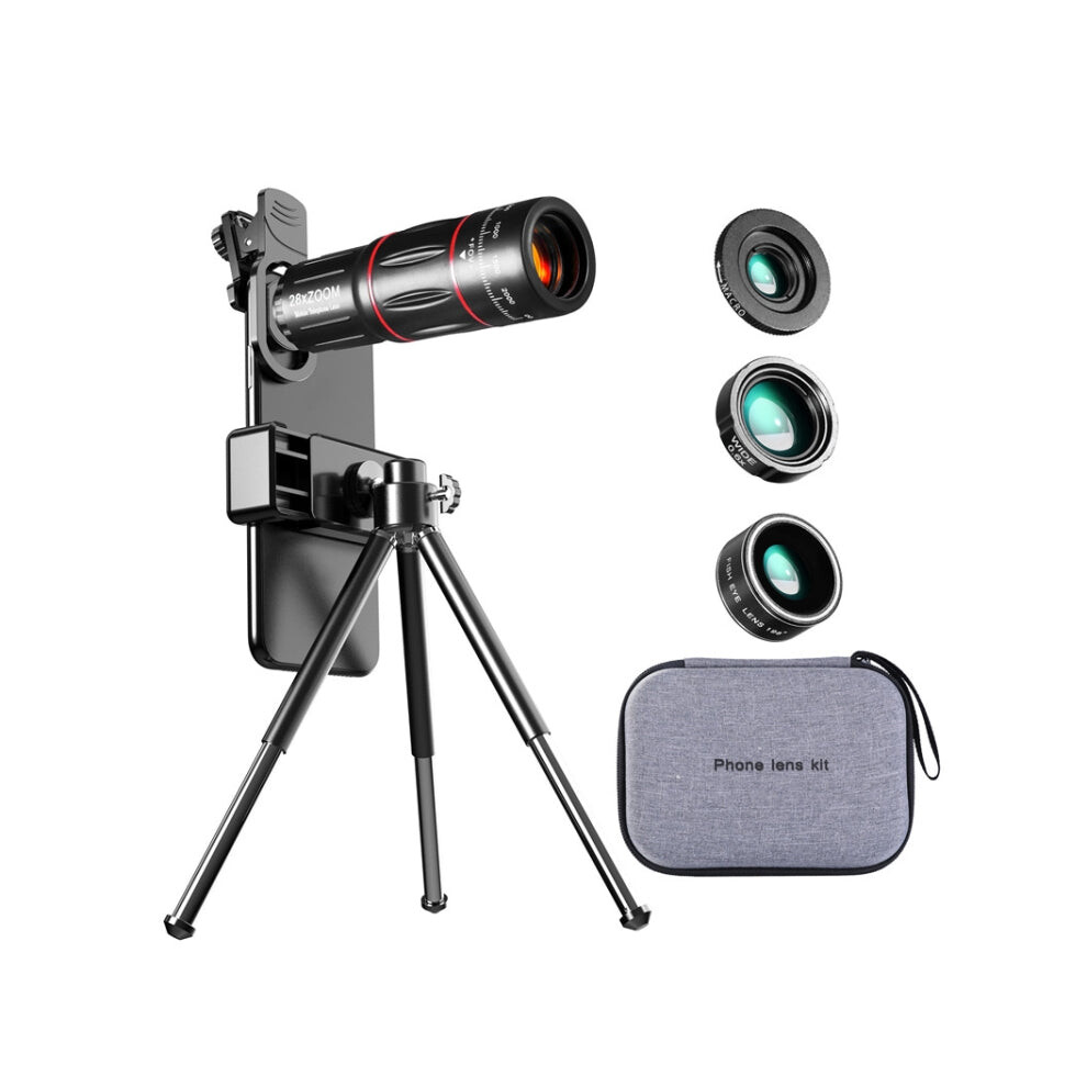 Mobile Phone Universal Lens Telescope 28X + Wide Angle 0.6X + Macro 20X + Fisheye 198 Degree Set 8176448325080
