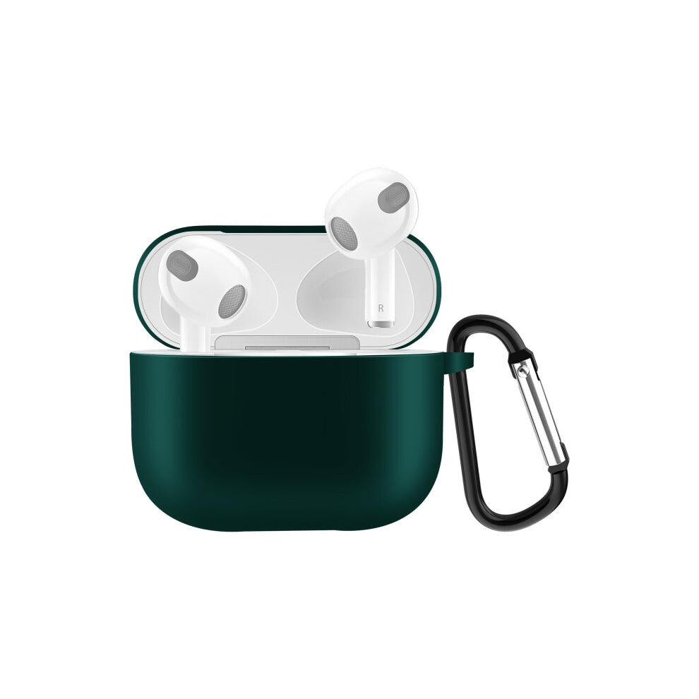 Solid Color Silicone Earphone Protective Case For Airpods 3, With Hook( Green) Dark/Green 9393993233533