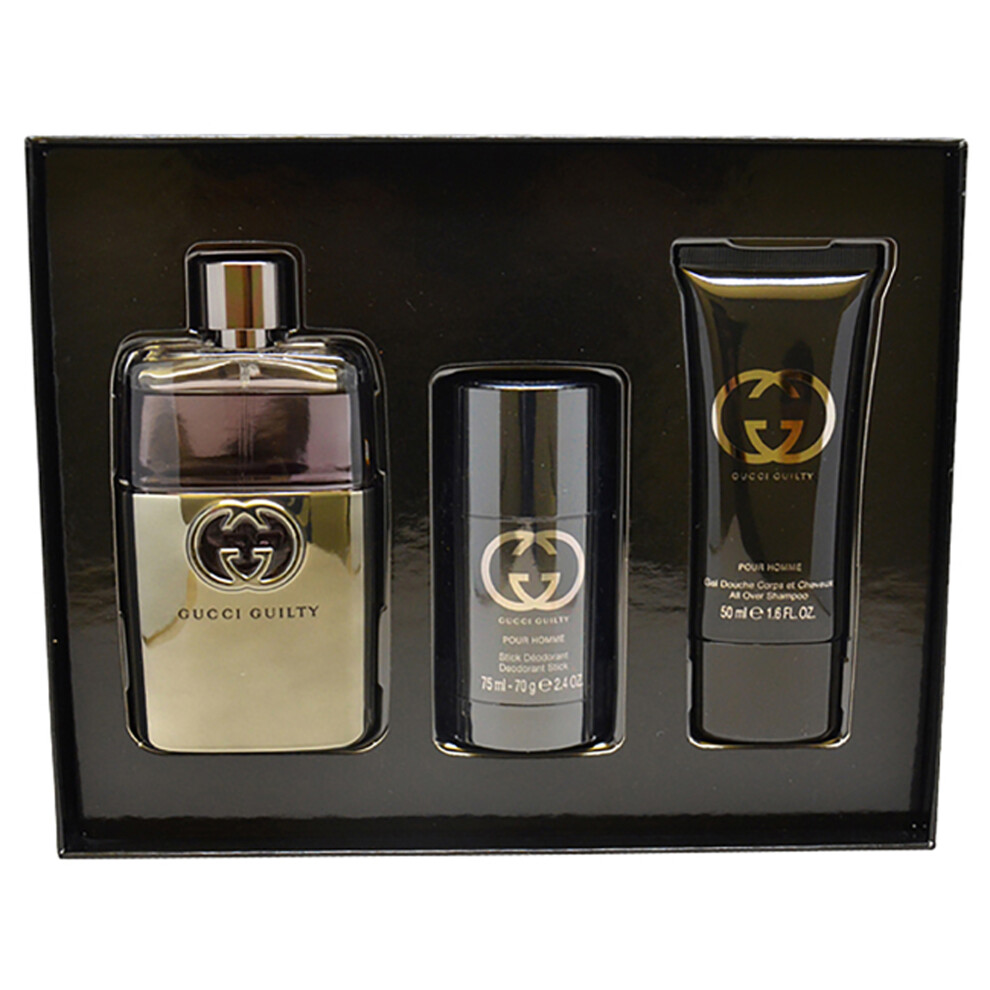 Gucci Guilty by Gucci for Men - 3 Pc Gift Set 3oz EDT Spray, 2.4oz Deodorant Stick, 1.6oz All Over Shampoo