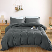 (DOUBLE, Charcoal) Plain Duvet Quilt Cover Double King Bedding Set UK