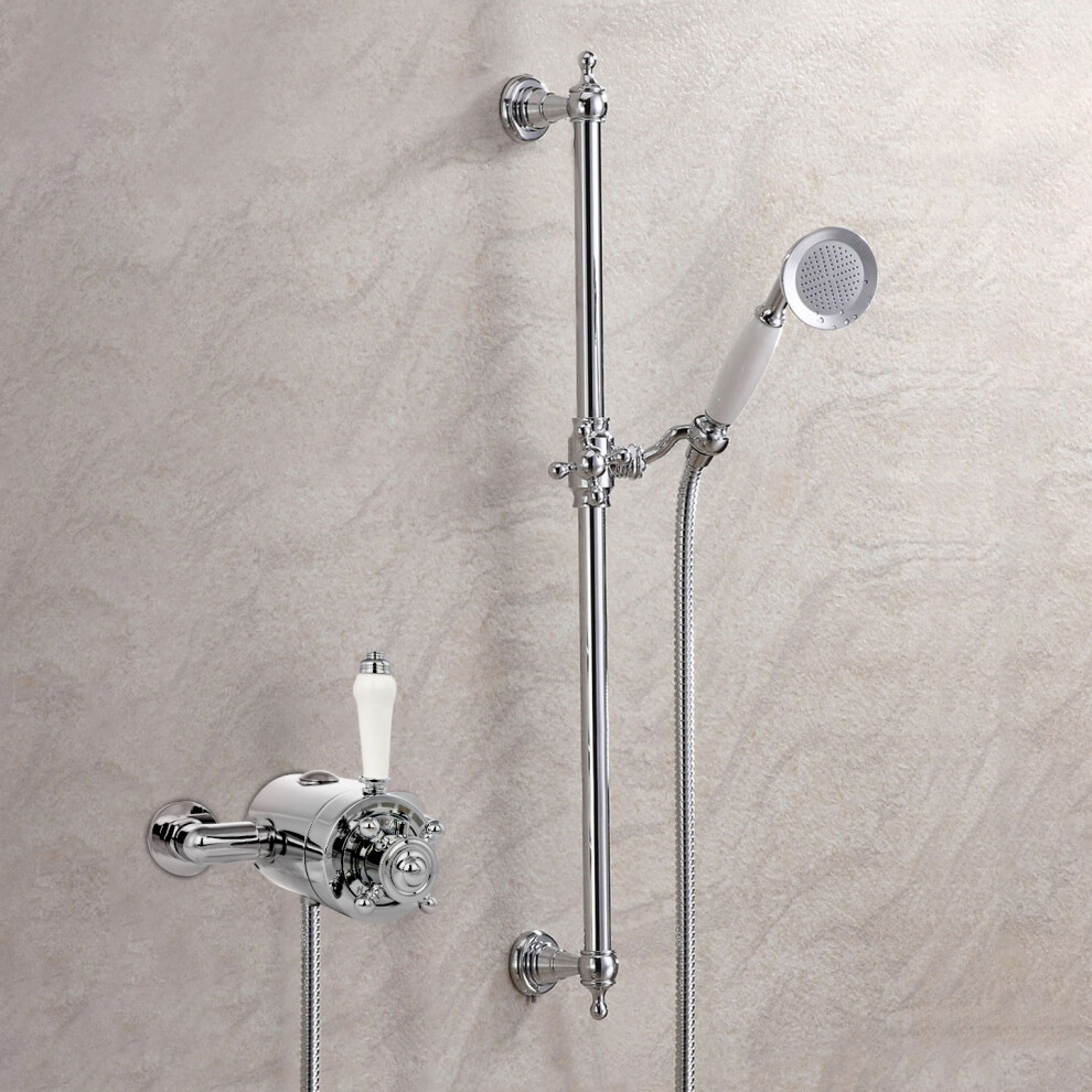 Nes Home Cross Exposed Thermostic Mixer Valve, Slider Rail & Hanset Chrome/White
