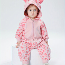 (Pink Color, 6-9M) Adorable Unisex Baby Monster Hooded Bodysuit - Soft Pure Cotton, Zip Up Long Sleeve Onesie
