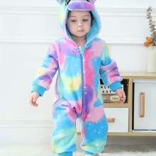 (Blue, 6-9M) Cute Unicorn Shape Toddler Baby's Hooded Casual Party Bodysuit, Fleece Zip Up Warm Jumpsuit