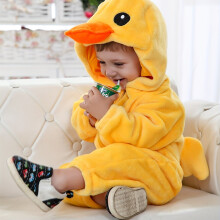 (Yellow, 6-9M) Toddler Baby's Cute Duck Shape Bodysuit, Long Sleeve Hooded Zip Up Fleece Warm Onesie