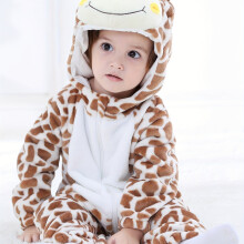 (Coffee color, 1-3M) Baby's Adorable Giraffe Hooded Warm Fuzzy Casual Long Sleeve Romper