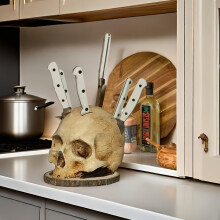 (Knife Holder Skull) Skull Knife Holder - Resin Kitchen Storage Rack For Fruits & Utensils