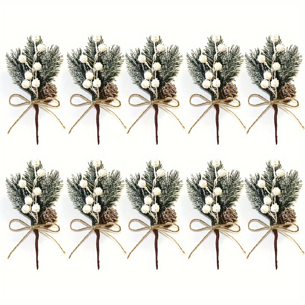 Flemye (White) 10Pcs Luxurious Artificial Christmas Floral Picks Set - Berry, Pine & Holly Branches White