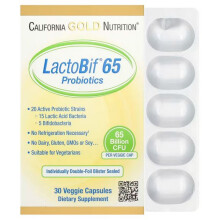 California Gold Nutrition, LactoBifÆ 65 Probiotici, 65 Milione CFU, 30 Capsule Vegetali